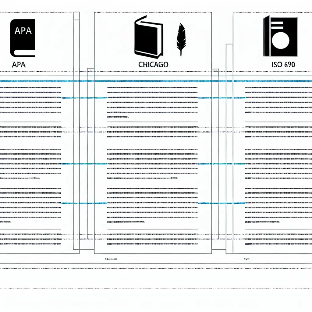 Confronto visuale tra stili di citazione APA, Chicago e ISO 690 con esempi pratici