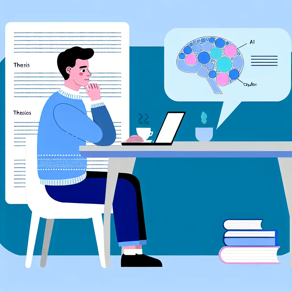 Studente universitario che lavora su un indice di tesi con l'aiuto dell'intelligenza artificiale