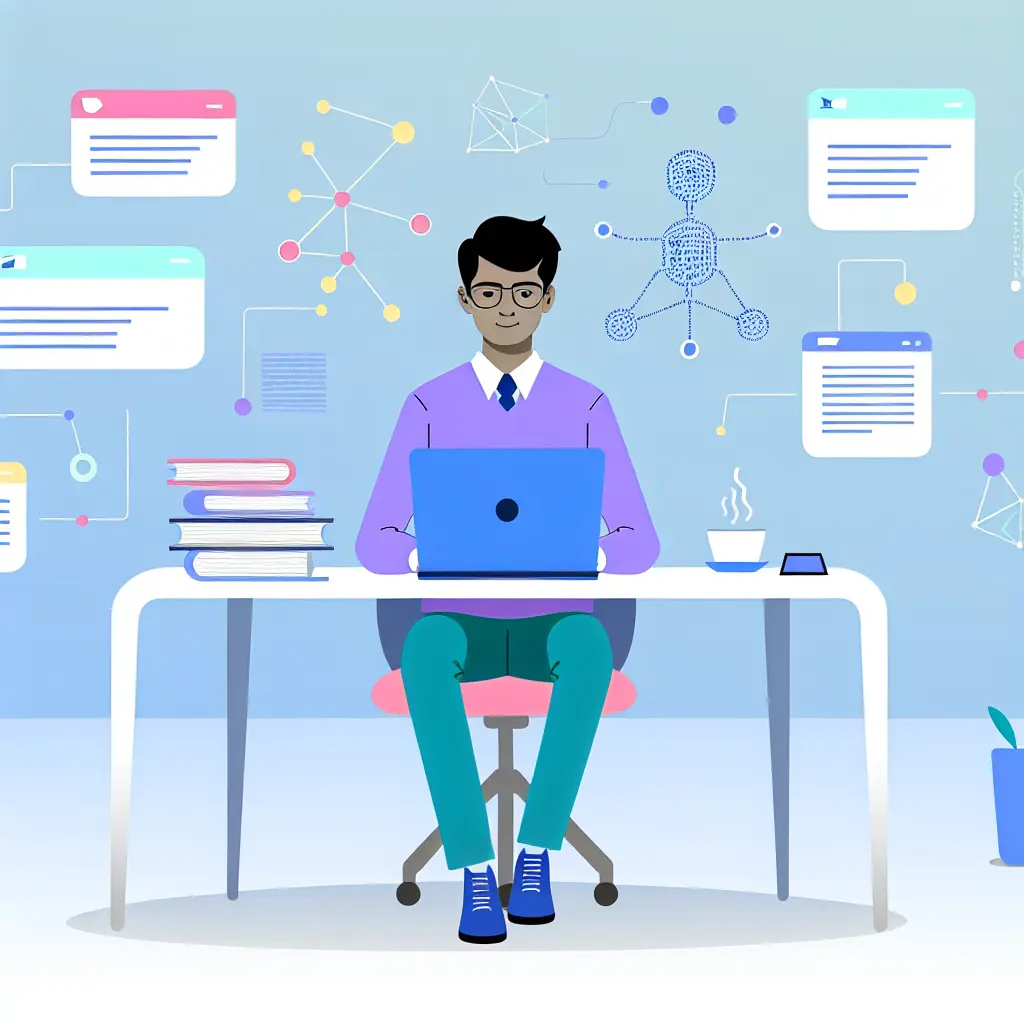 Studente universitario che lavora alla tesi con assistenza AI