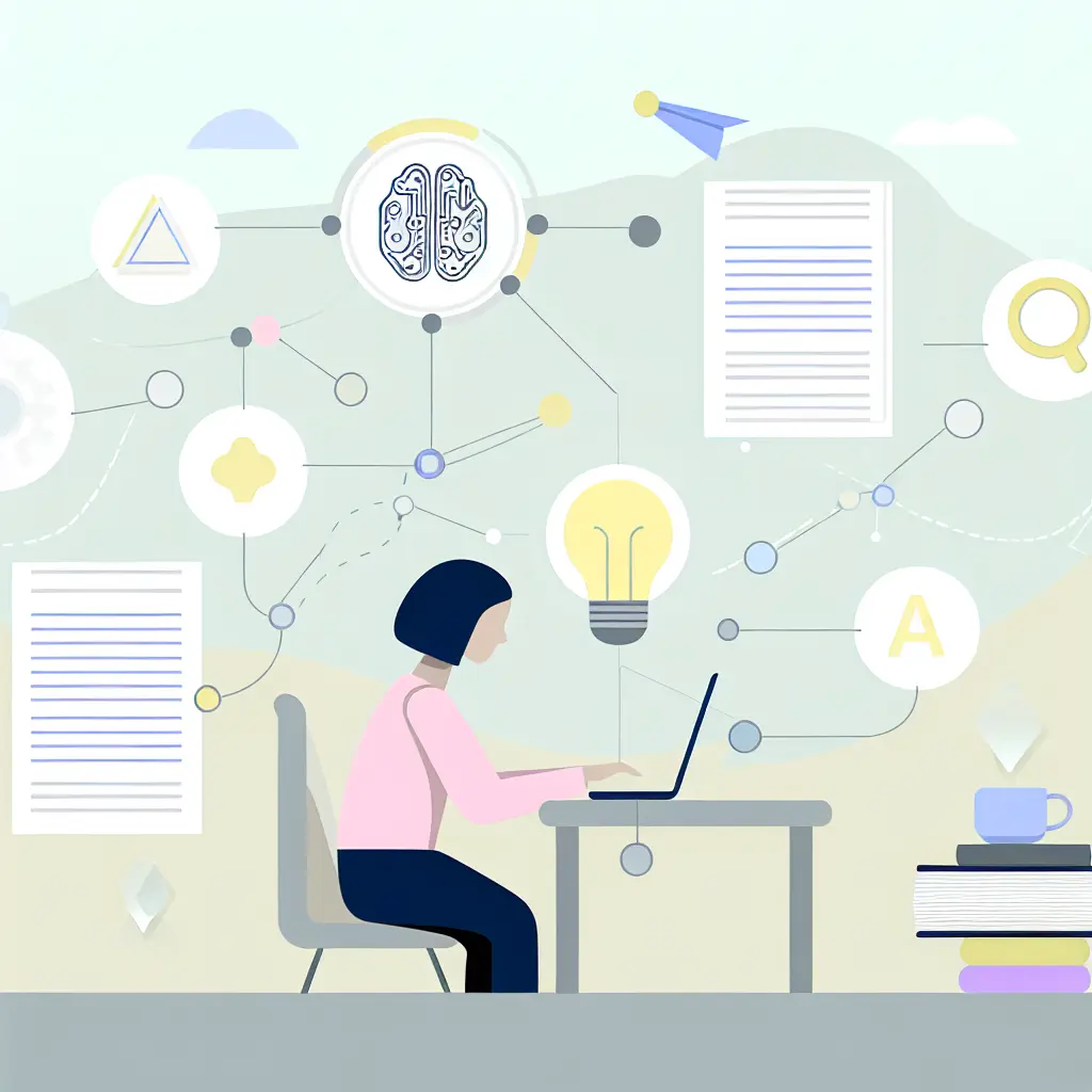 Illustrazione di uno studente che lavora con strumenti AI per la tesi