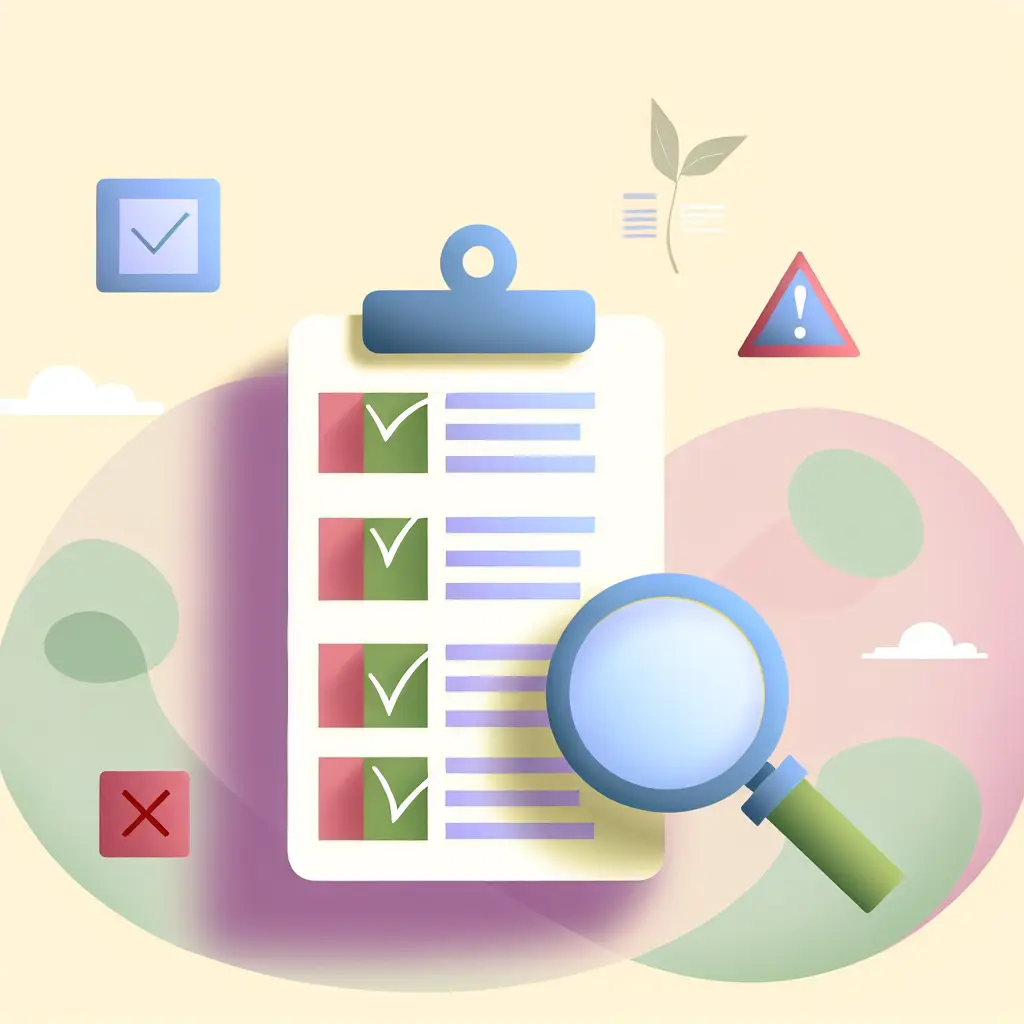 Illustrazione di una checklist con lente di ingrandimento che rappresenta il processo di verifica e controllo qualità della bibliografia