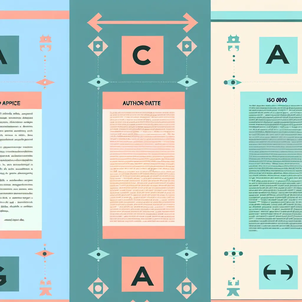 Confronto visivo tra gli stili di citazione APA, Chicago e ISO 690