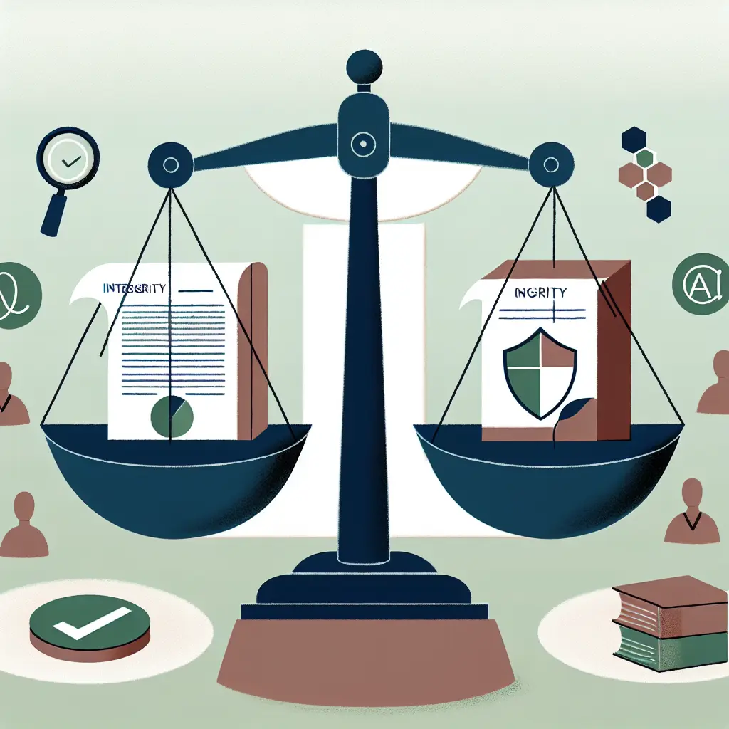 Bilancia che rappresenta l'equilibrio tra innovazione tecnologica e integrità accademica