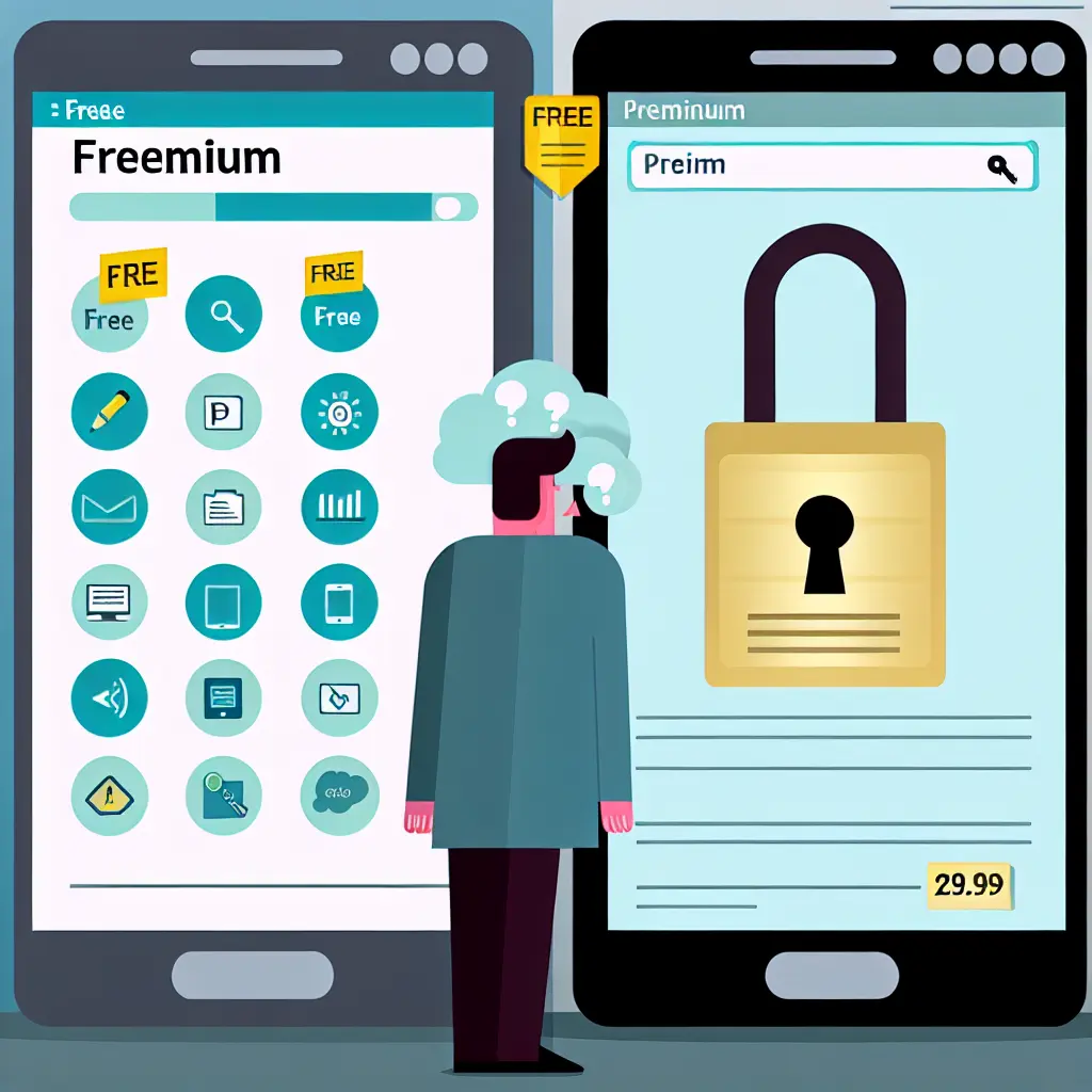 Rappresentazione visiva del modello freemium con funzionalità base gratuite e premium bloccate dietro paywall