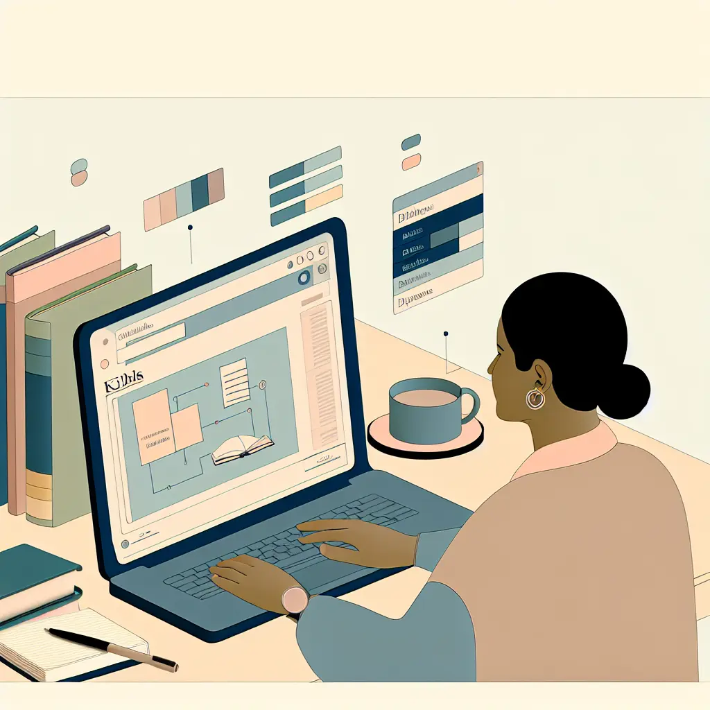 Studente che organizza materiale di ricerca bibliografica