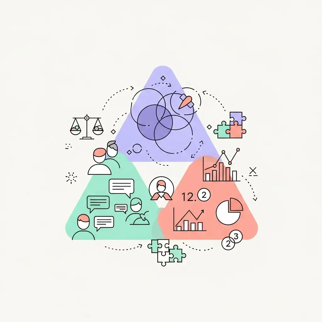Rappresentazione visiva della triangolazione metodologica e dell'integrazione tra metodi qualitativi e quantitativi
