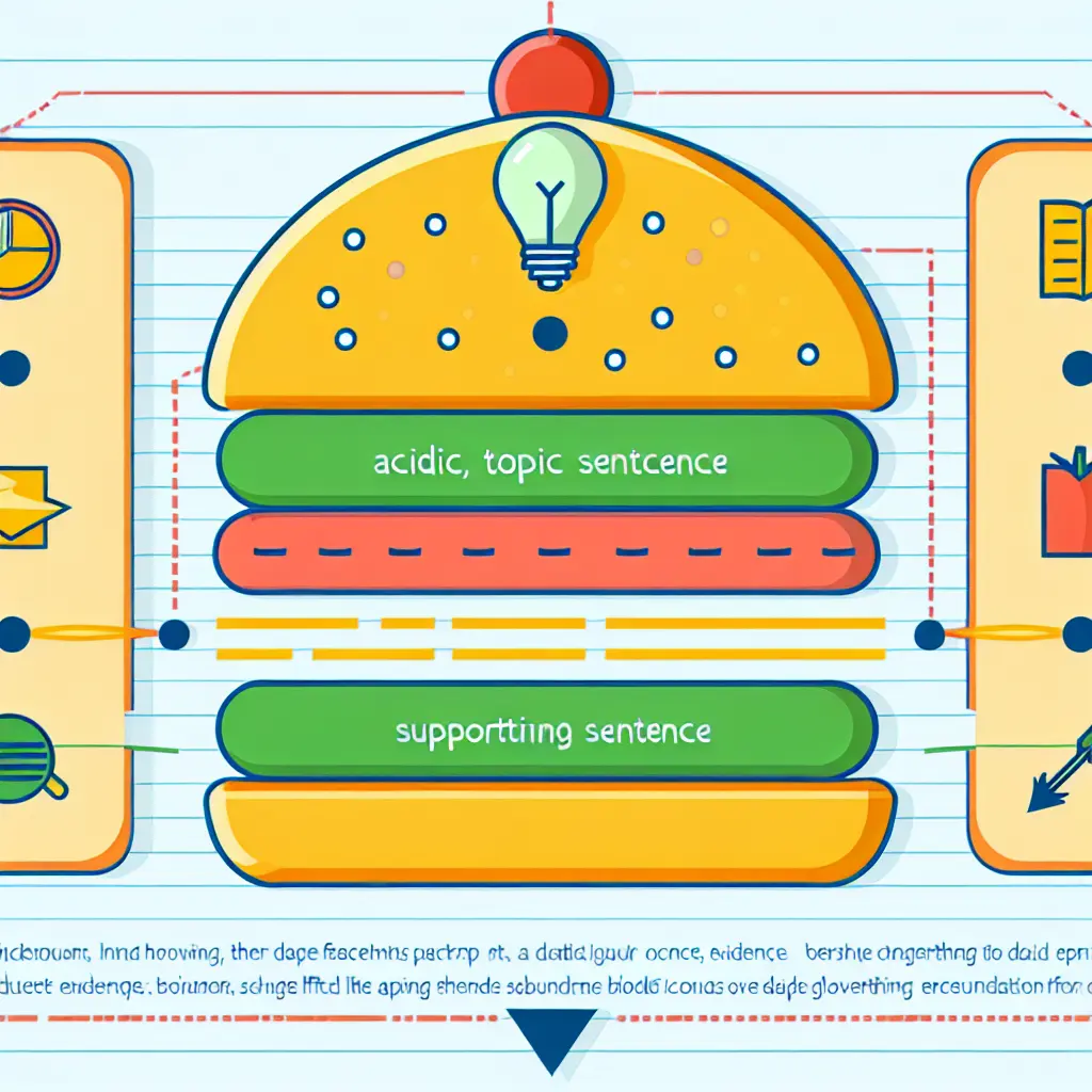 Schema visivo della struttura del paragrafo accademico rappresentato come un hamburger con tre livelli distinti