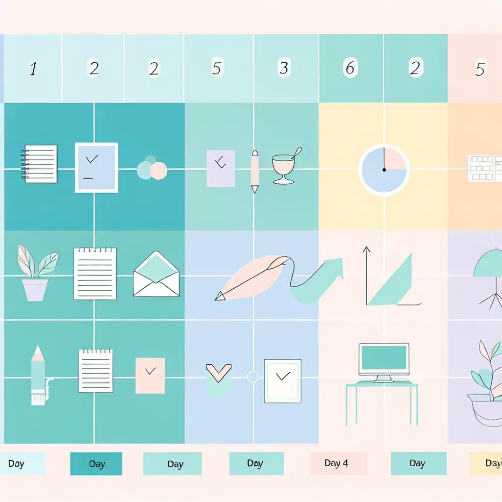Piano d'azione visivo di 7 giorni per superare il blocco dello scrittore con progressione giornaliera