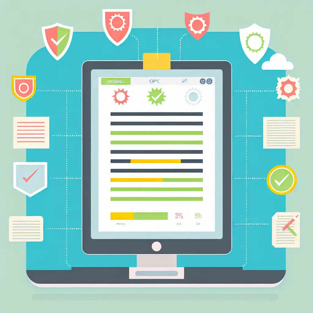 Interfaccia di un software di rilevamento plagio con percentuali e zone colorate