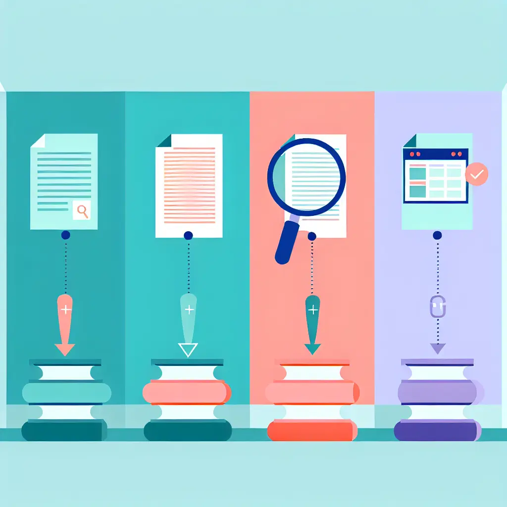 Illustrazione dei quattro pilastri fondamentali del software per tesi: scrittura, bibliografia, controllo qualità e organizzazione