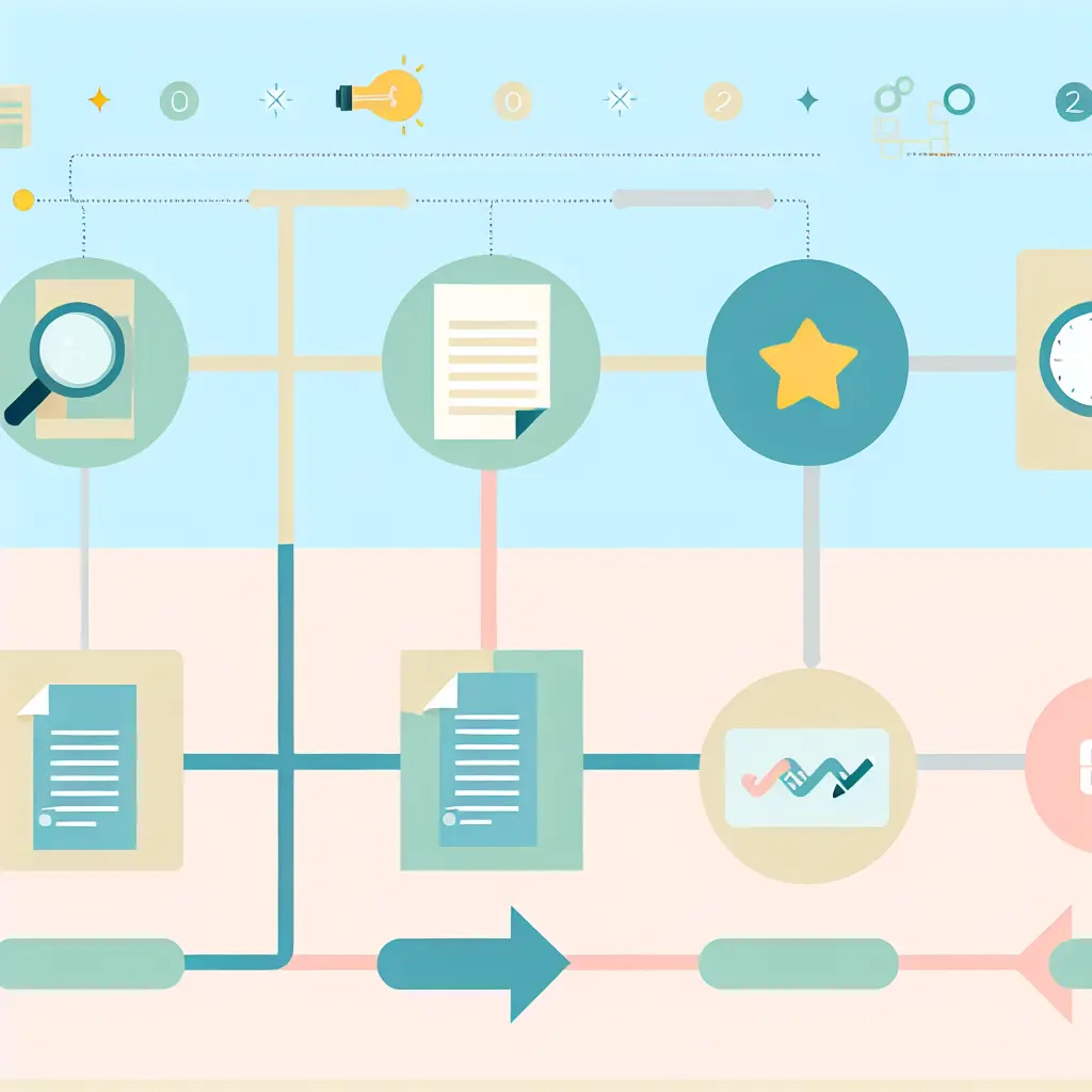 Processo workflow di ricerca accademica dalle fasi iniziali alla revisione finale