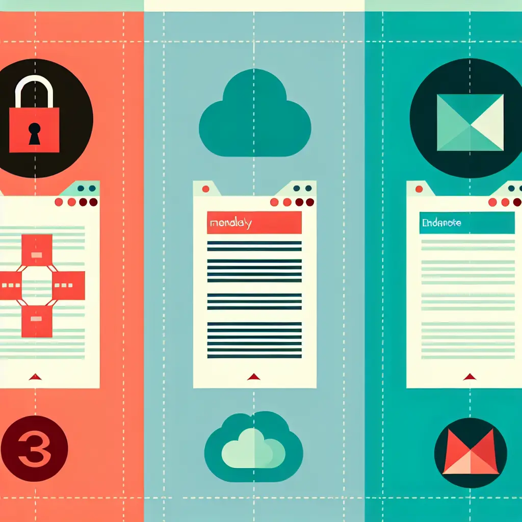 Confronto visivo tra Zotero, Mendeley ed EndNote con icone rappresentative