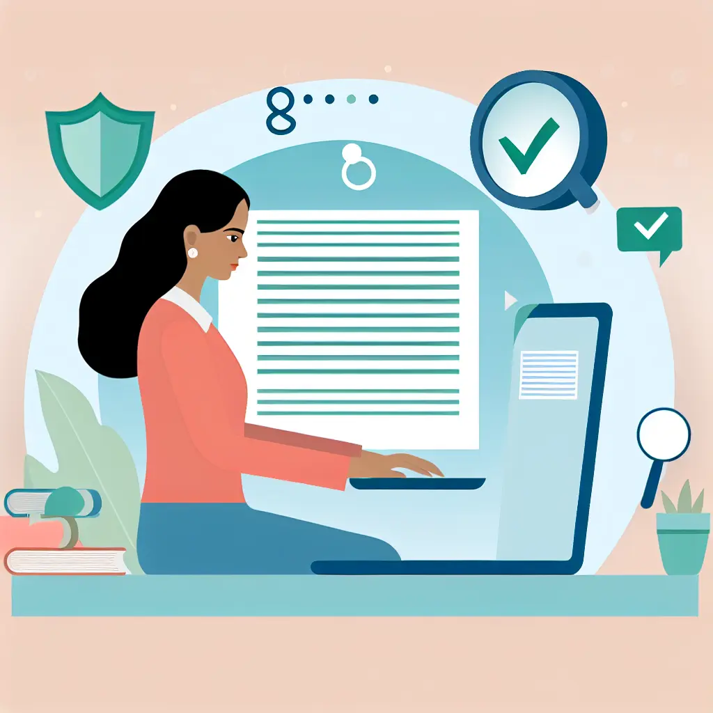 Studente universitario che scrive la tesi con sicurezza utilizzando strumenti di prevenzione plagio