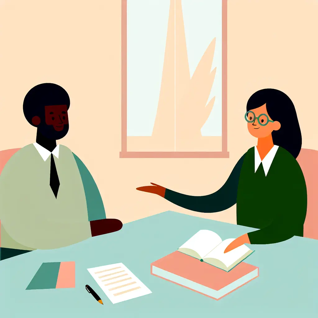 Incontro costruttivo tra studente e professore per discussione tesi