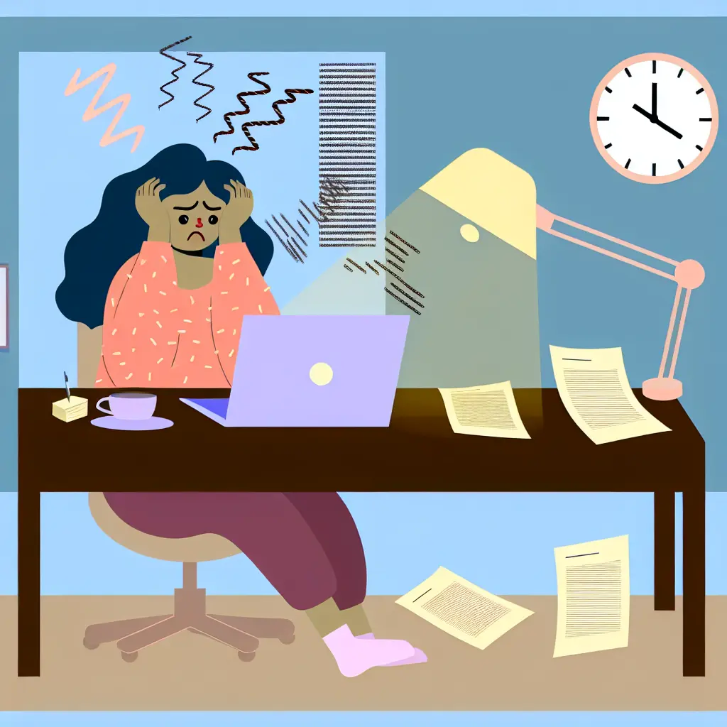 Studente universitario stressato mentre lavora alla formattazione della tesi alle 3 del mattino