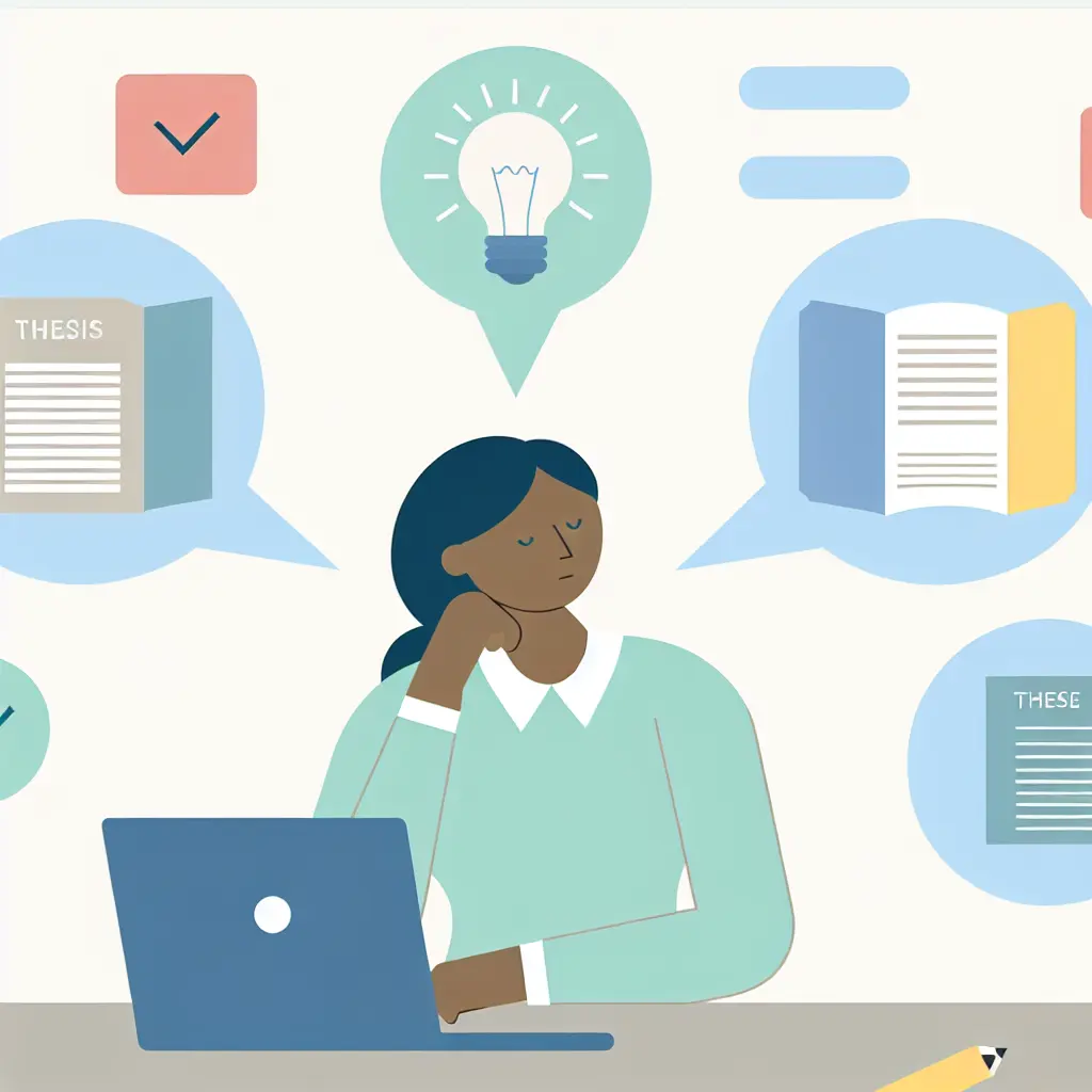 Studente universitario che pianifica la struttura della tesi con elementi organizzati