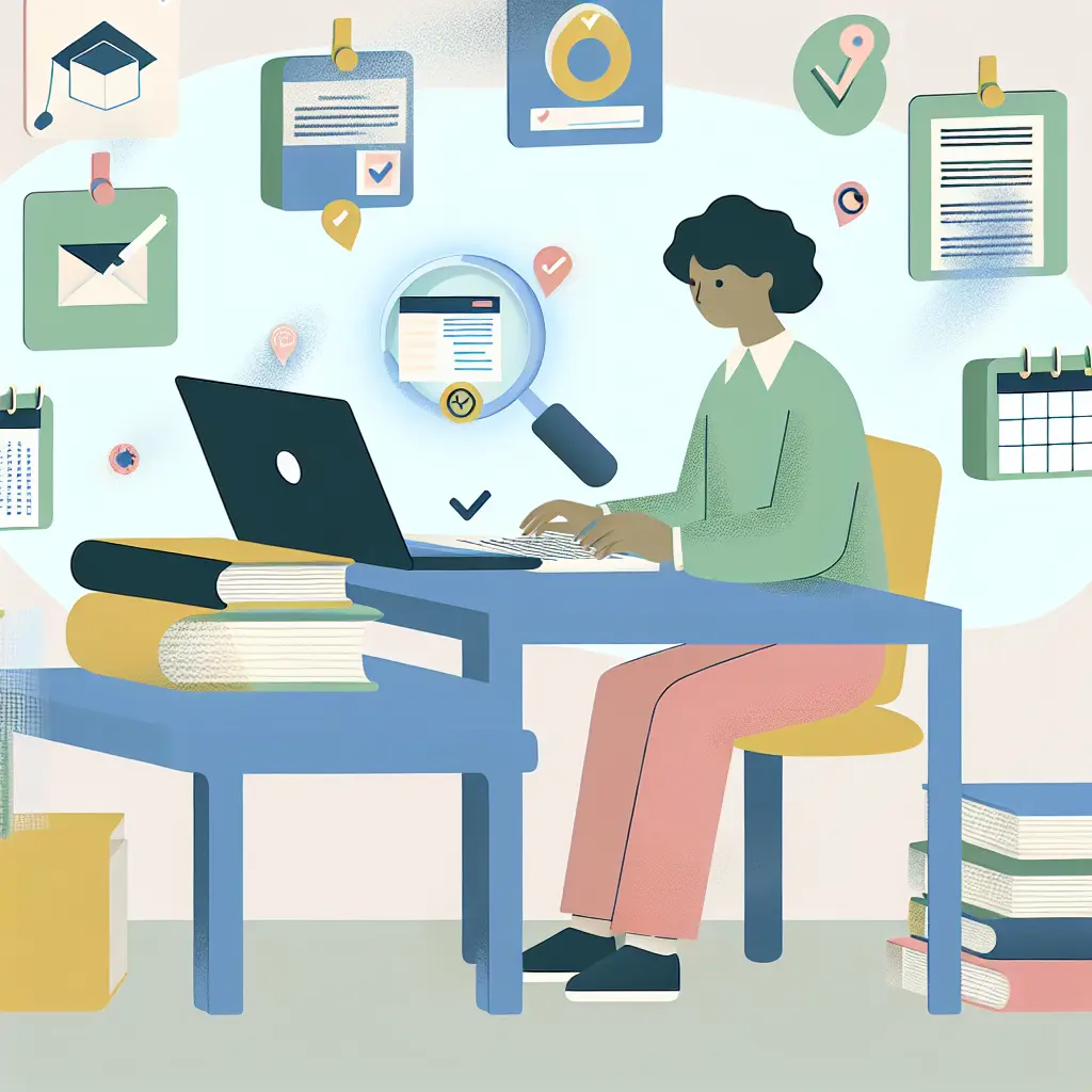 Studente universitario che organizza il lavoro di tesi con calendario, libri e laptop in un ambiente ordinato e professionale