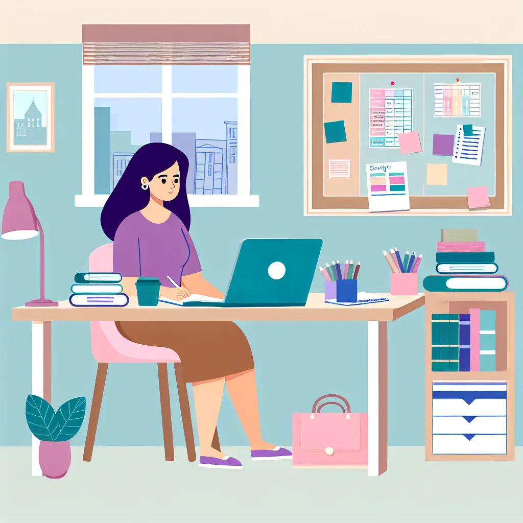 Studente che pianifica la propria tesi universitaria con materiali organizzati e calendario di lavoro