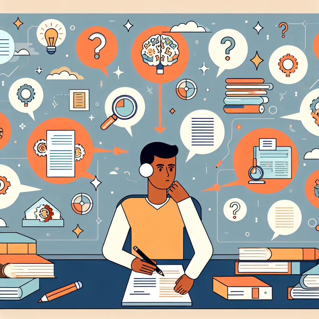 Studente impegnato nella revisione critica e nel pensiero analitico mentre lavora alla tesi