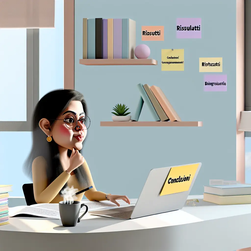 Studente universitario che scrive le conclusioni della tesi in un ambiente di studio minimalista