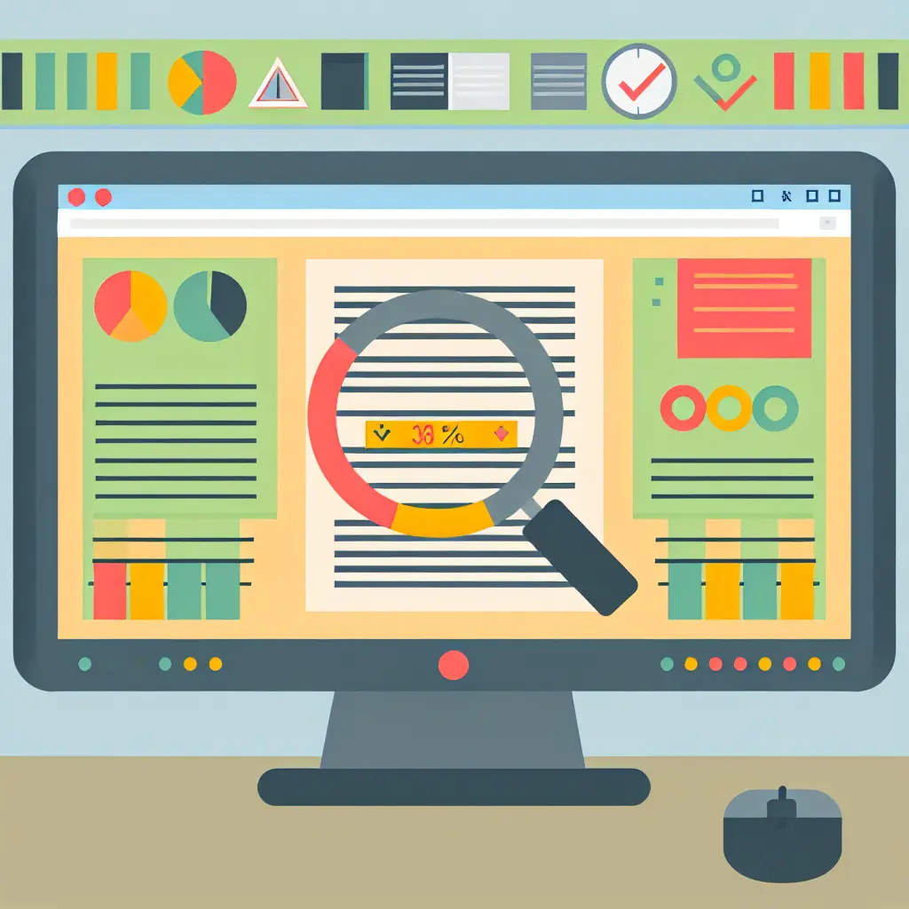 Interfaccia software di rilevamento plagio con percentuali di similarità evidenziate