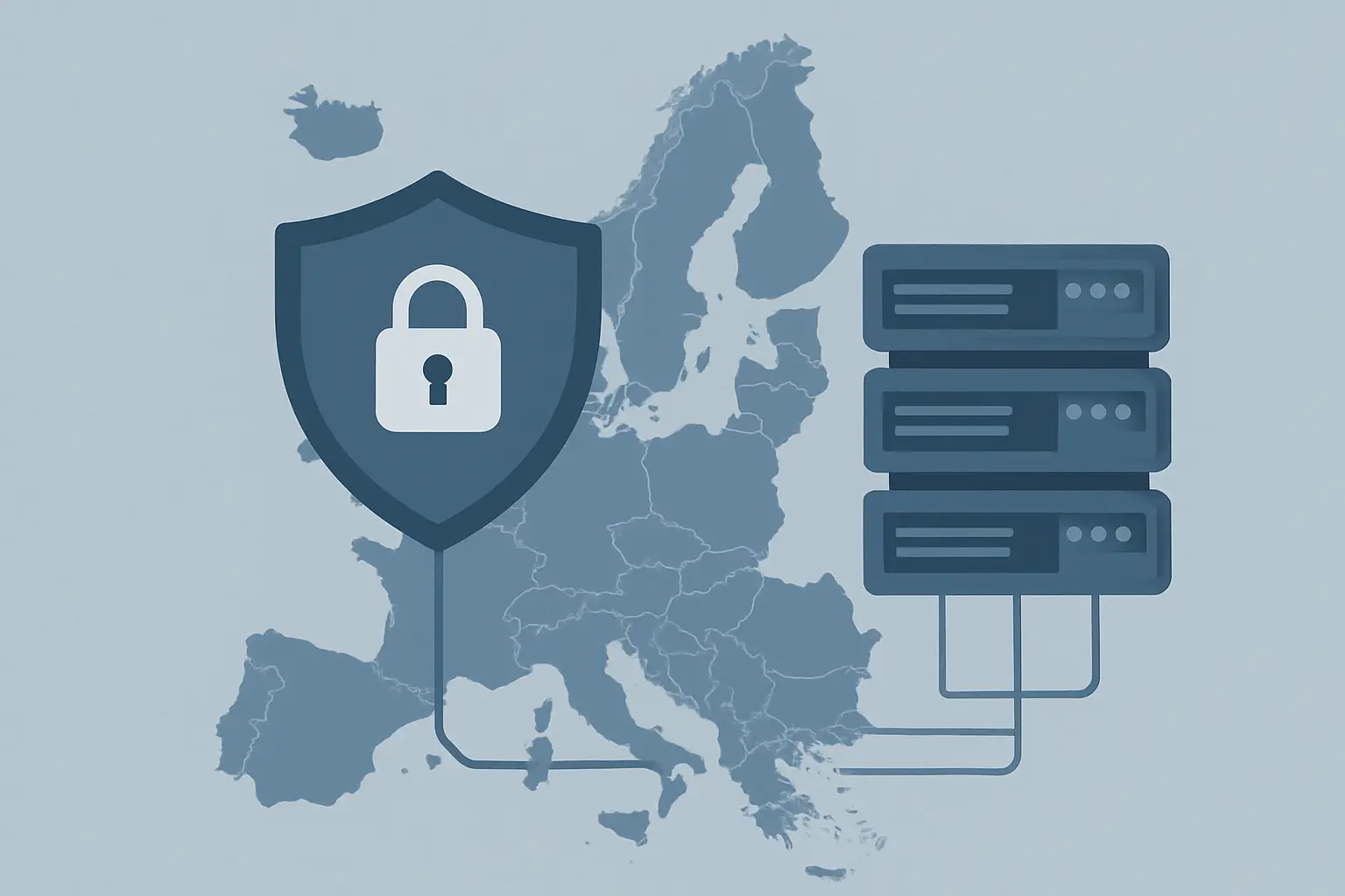 Illustrazione della conformità GDPR: server europei e scudo di protezione dei dati per strumenti IA accademici