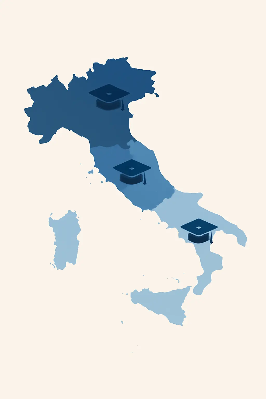 Mappa illustrativa dell'Italia con il divario Nord-Sud nel tasso di permanenza universitaria: Centro-Nord 77-79%, Mezzogiorno 61-62% (ANVUR 2026)