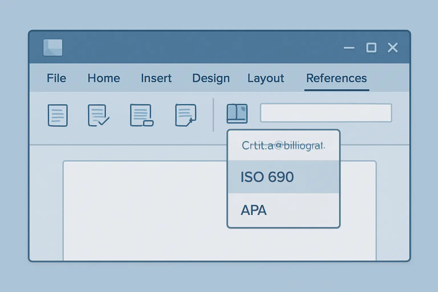 Scheda Riferimenti di Word con il gruppo Citazioni e bibliografia e il menu a tendina degli stili bibliografici