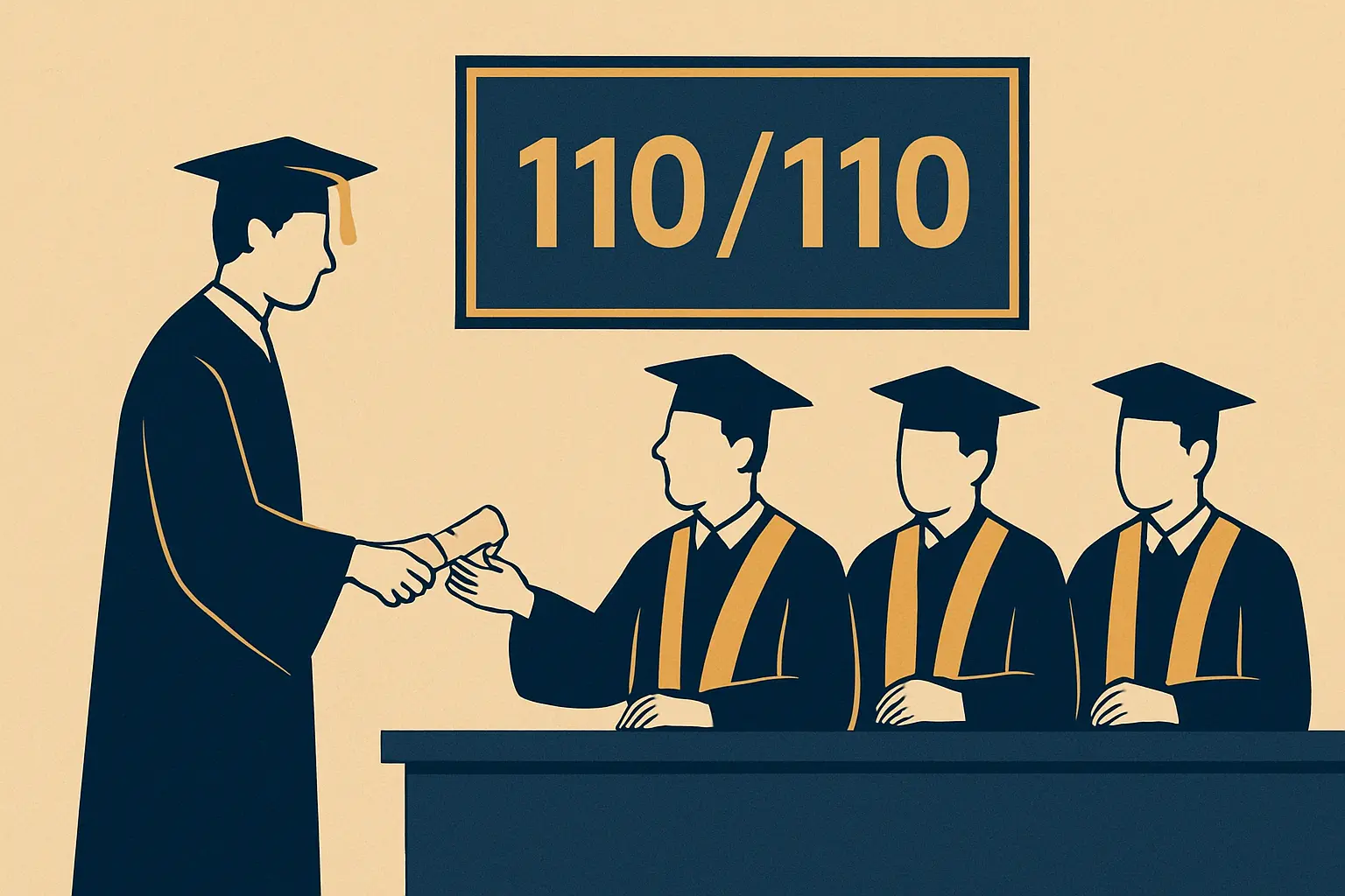 Studente che riceve il diploma con voto 110 dalla commissione di laurea: il punteggio tesi e la media degli esami determinano il voto finale