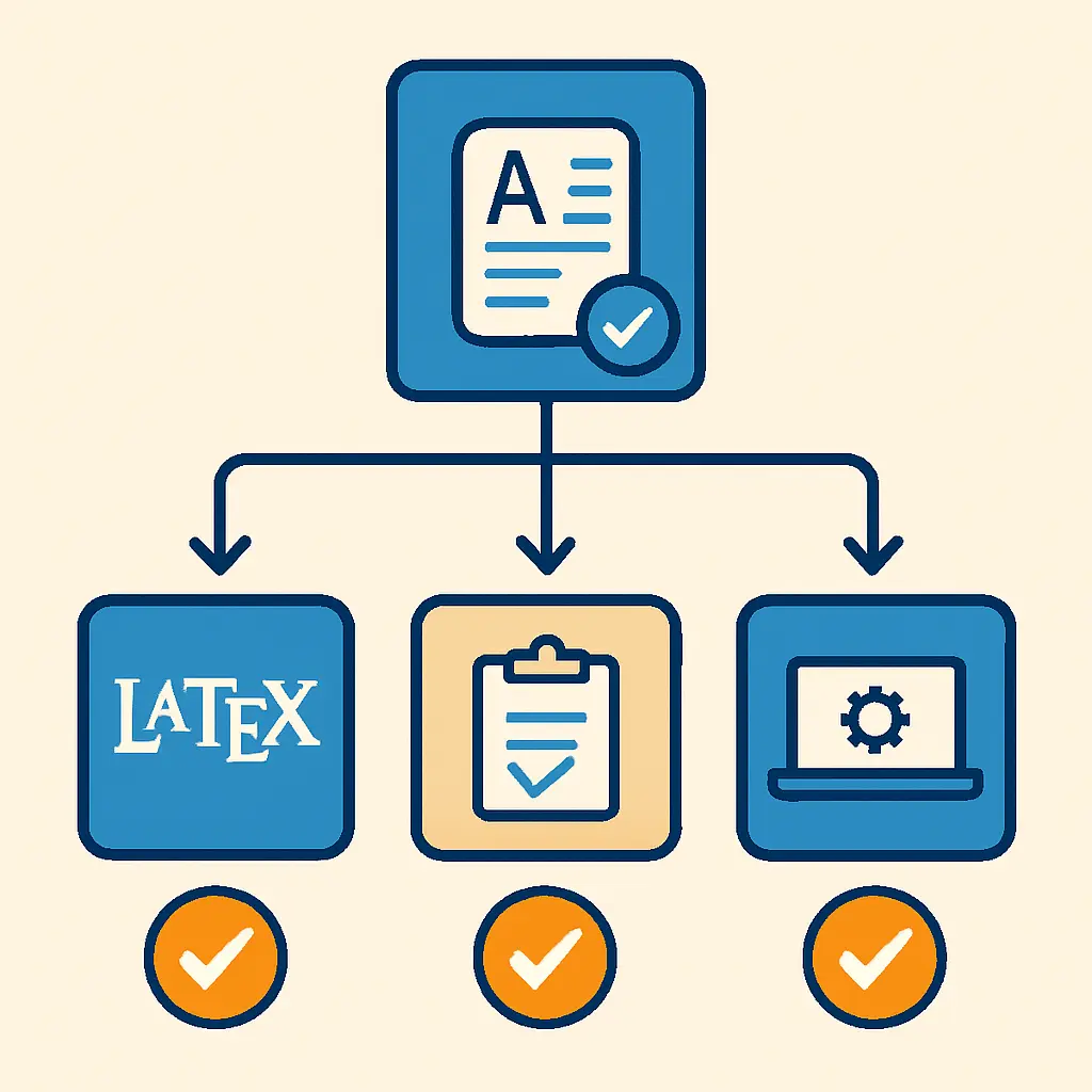 Diagramma decisionale per scegliere il miglior editor IA per l'inglese accademico della tesi: Writefull per Overleaf, Trinka per stili disciplinari, Paperpal per il pacchetto completo